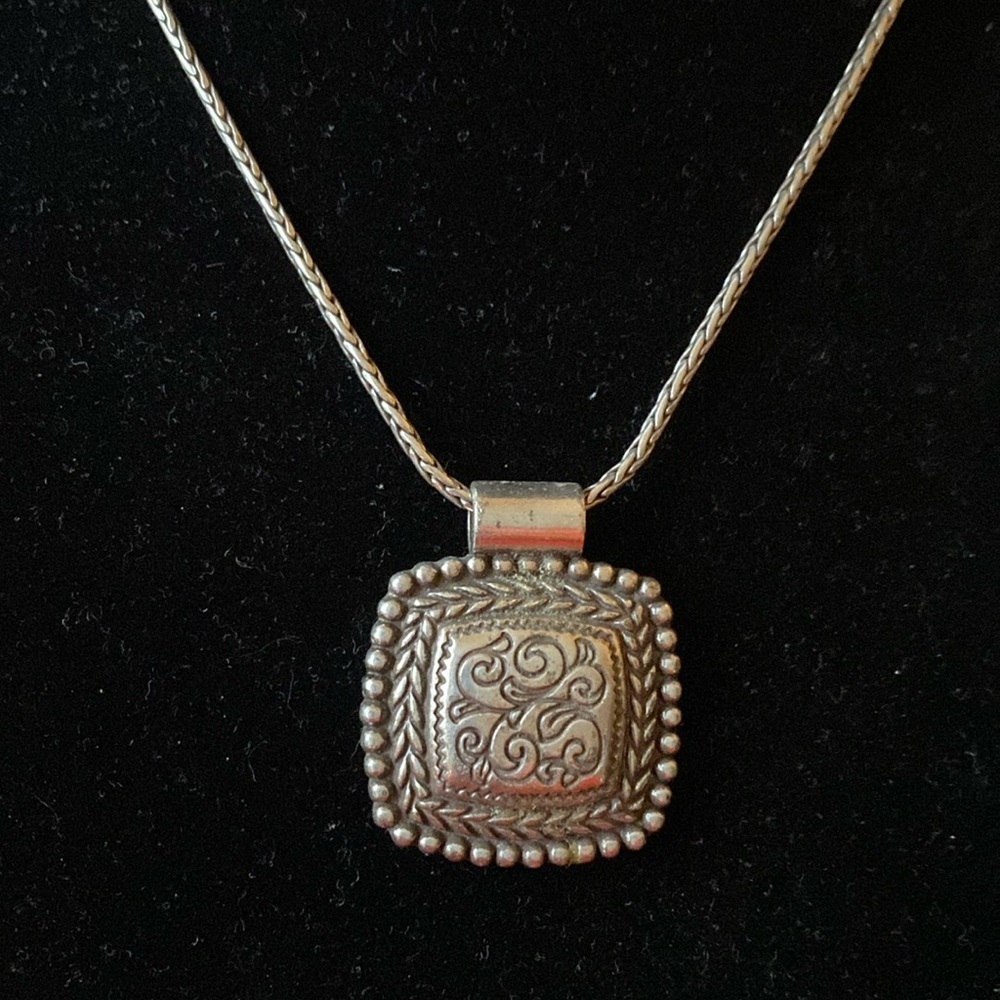 Brighton‎ vintage long scrolled square silver pendant necklace